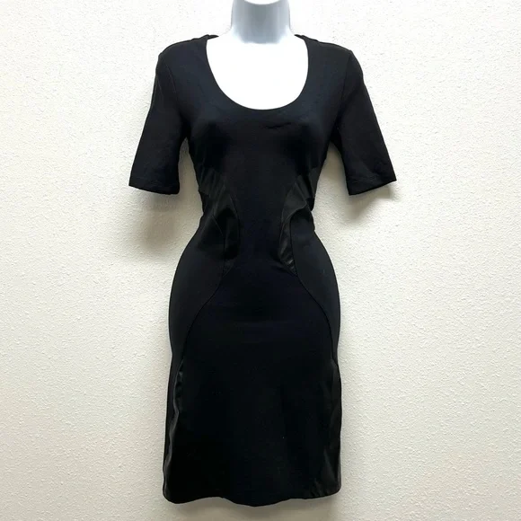 Alexander McQueen | Dresses | Alexander Mcqueen Black Scoop Neck Short  Sleeve Dress With Faux Leather Accents | Poshmark